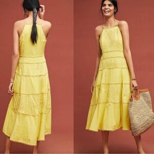 Anthropologie Meadow Rue Yellow Embroidered Dress